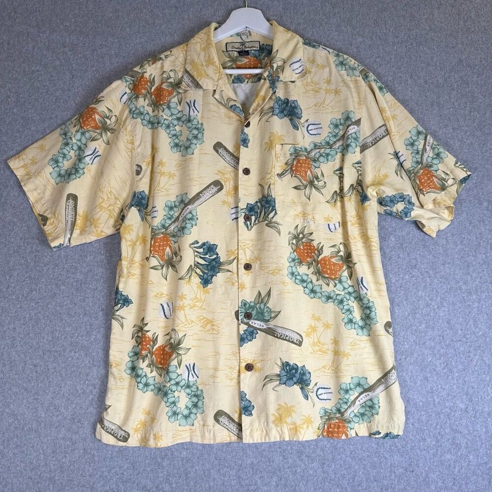 Tommy Bahama "Island Rookie" Silk Shirt Men's Medium Baseball hawaiian